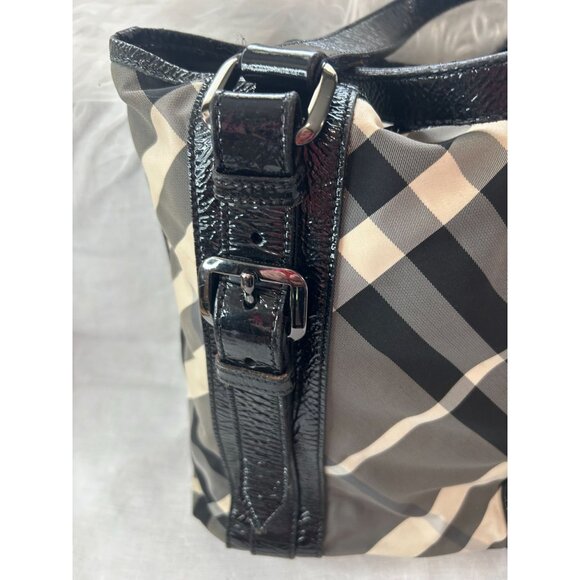 Burberry Lowry Neat Nova Check Nylon & Patent Leather Tote Bag, Black Straps & B - Picture 13 of 16